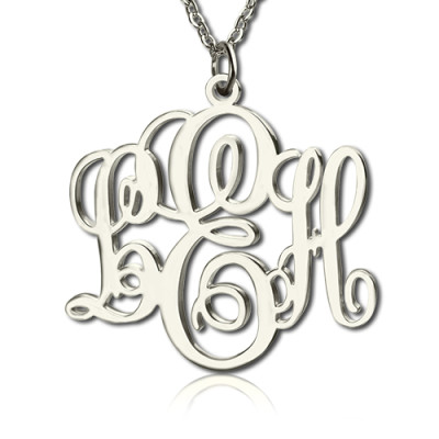 Personalised Vine Font Initial Monogram Necklace Sterling Silver - AMAZINGNECKLACE.COM