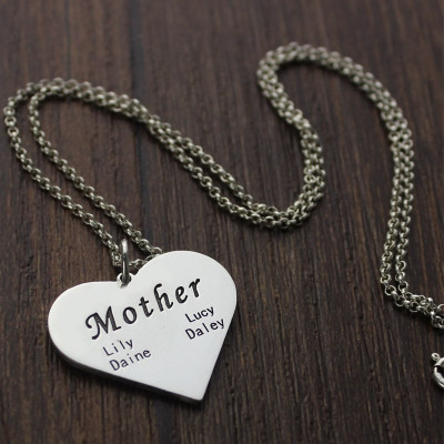 "Mother" Family Heart Personalised Necklace Sterling Silver - AMAZINGNECKLACE.COM