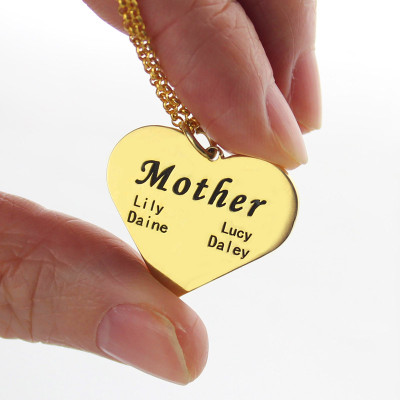 "Mother" Heart Family Names Personalised Necklace 18ct Gold Plated - AMAZINGNECKLACE.COM
