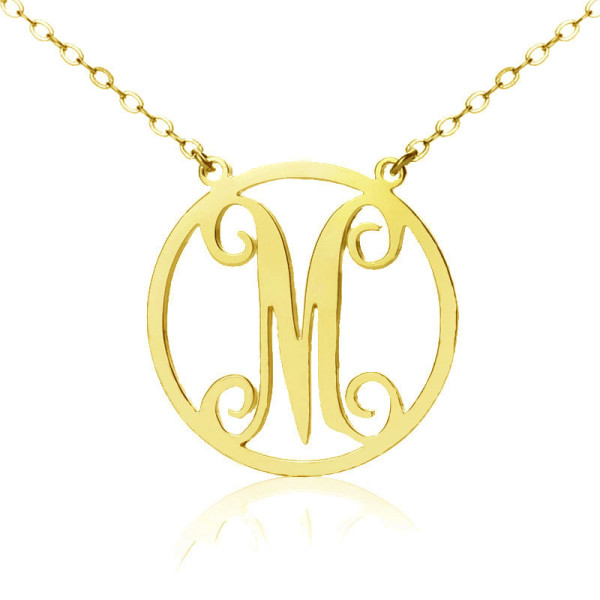 Solid Gold 18ct Single Initial Circle Monogram Personalised Necklace - AMAZINGNECKLACE.COM