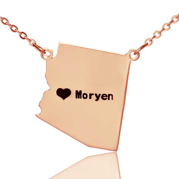 Custom Arizona State Shaped Personalised Necklaces With Heart  Name Rose Gold - AMAZINGNECKLACE.COM