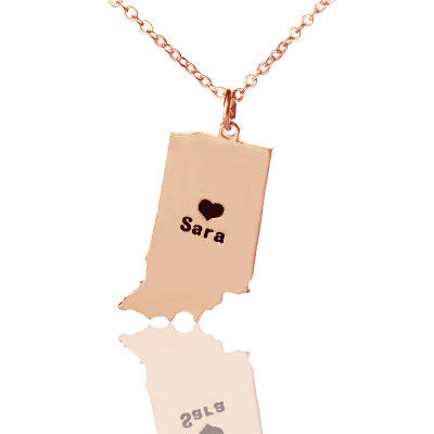 Custom Indiana State Shaped Personalised Necklaces With Heart  Name Rose Gold - AMAZINGNECKLACE.COM