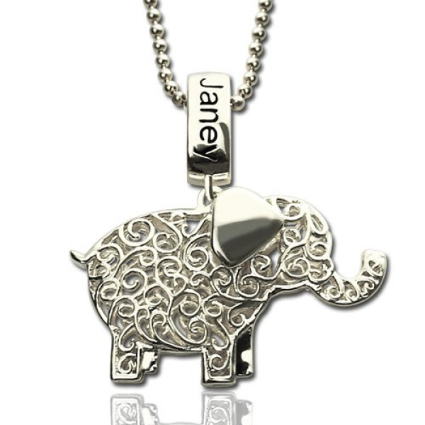 Elephant Charm Personalised Necklace with Name  Birthstone Sterling Silver  - AMAZINGNECKLACE.COM