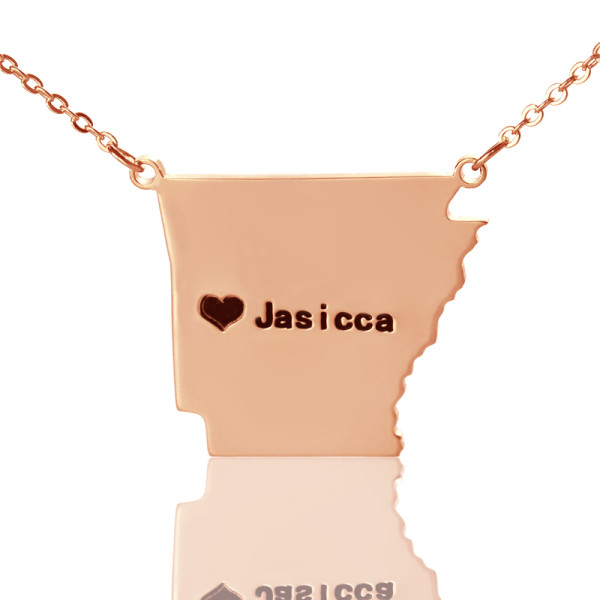 Custom AR State USA Map Personalised Necklace With Heart  Name Rose Gold - AMAZINGNECKLACE.COM