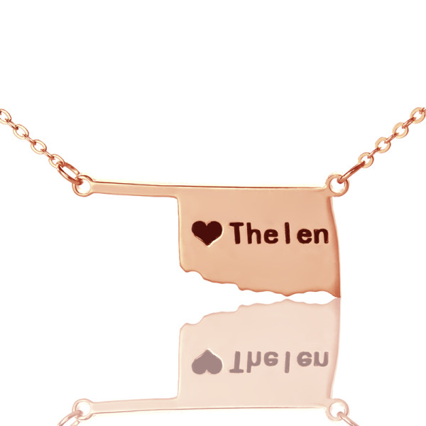 America Oklahoma State USA Map Personalised Necklace With Heart  Name Rose Gold - AMAZINGNECKLACE.COM