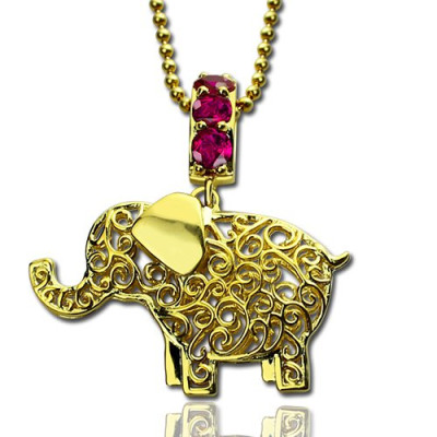 Personalised Elephant Necklace with Name  Birthstone 18ct Gold Plated  - AMAZINGNECKLACE.COM
