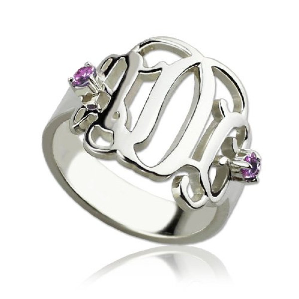 Birthstone Monogram Personalised Rings For Women Sterling Silver  - AMAZINGNECKLACE.COM