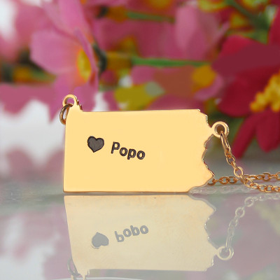 Personalised PA State USA Map Necklace With Heart  Name Rose Gold - AMAZINGNECKLACE.COM