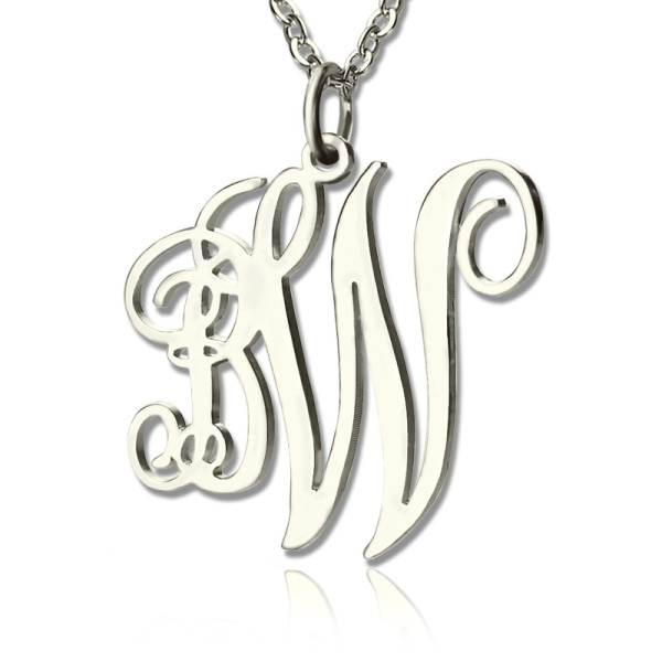 Personalised Vine Font 2 Initial Monogram Necklace 18ct Solid White Gold - AMAZINGNECKLACE.COM