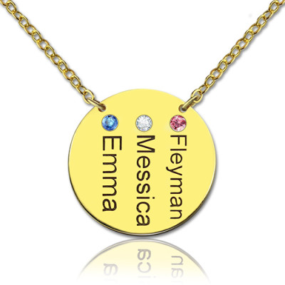 Disc Birthstone Family Names Personalised Necklace in 18ct Gold Plated  - AMAZINGNECKLACE.COM