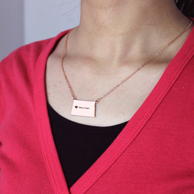 Personalised ND State USA Map Necklace With Heart  Name Rose Gold - AMAZINGNECKLACE.COM