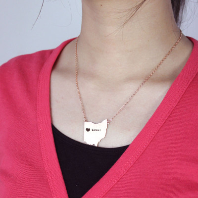Custom Ohio State USA Map Personalised Necklace With Heart  Name Rose Gold - AMAZINGNECKLACE.COM