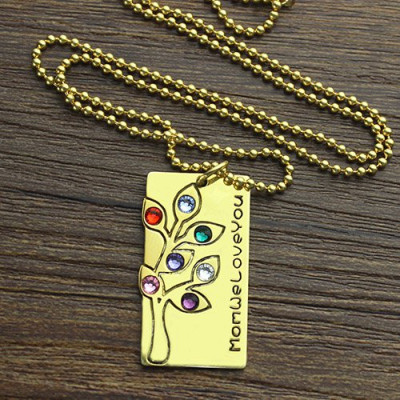 Mothers Birthstone Family Tree Personalised Necklace Sterling Silver  - AMAZINGNECKLACE.COM