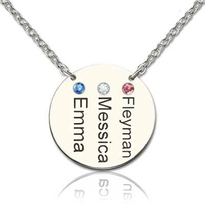 Disc Personalised Necklace With Names  Birthstones Silver  - AMAZINGNECKLACE.COM