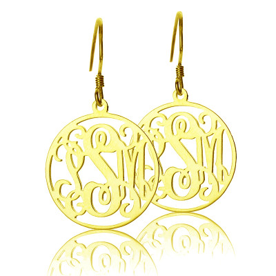 18ct Gold Plated Personalised Circle Monogram Earring - AMAZINGNECKLACE.COM