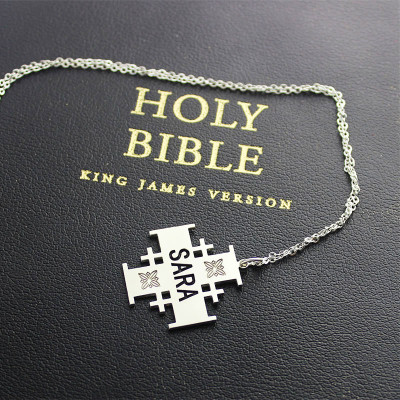 Silver Jerusalem Cross Name Personalised Necklace - AMAZINGNECKLACE.COM