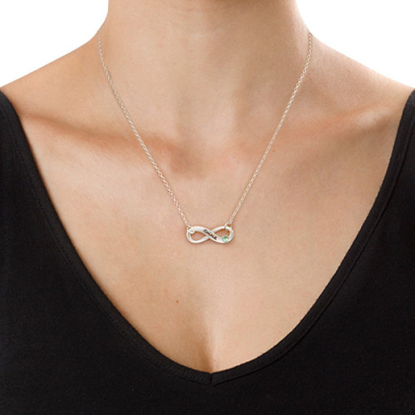 Silver Engraved Swarovski Infinity Personalised Necklace - AMAZINGNECKLACE.COM