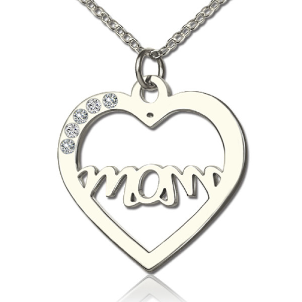 Mothers Birthstone Heart Personalised Necklace Sterling Silver  - AMAZINGNECKLACE.COM