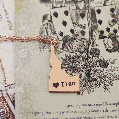 Idaho State USA Map Personalised Necklace With Heart  Name Rose Gold - AMAZINGNECKLACE.COM
