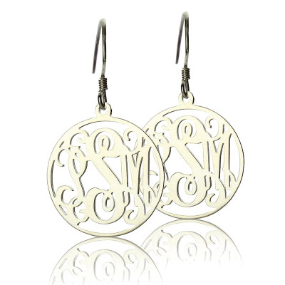 Circle Monogrammed Initial Personalised Earrings Sterling Silver - AMAZINGNECKLACE.COM
