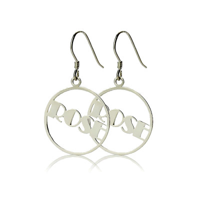 Sterling Silver Broadway Font Circle Name Personalised Earrings - AMAZINGNECKLACE.COM