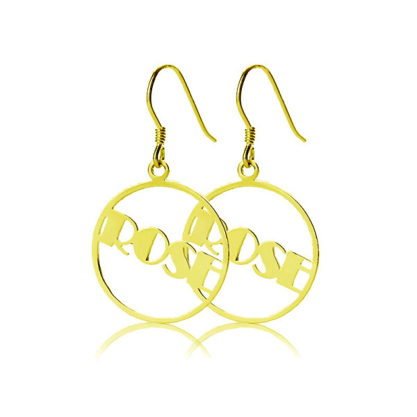 Gold Plated Silver 925 Broadway Font Circle Name Personalised Earrings - AMAZINGNECKLACE.COM