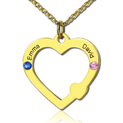 18ct Gold Open Heart Personalised Necklace with Double Name  Birthstone  - AMAZINGNECKLACE.COM
