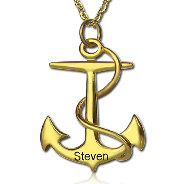 Anchor Personalised Necklace Charms Engraved Your Name 18ct Gold Plated Silver - AMAZINGNECKLACE.COM