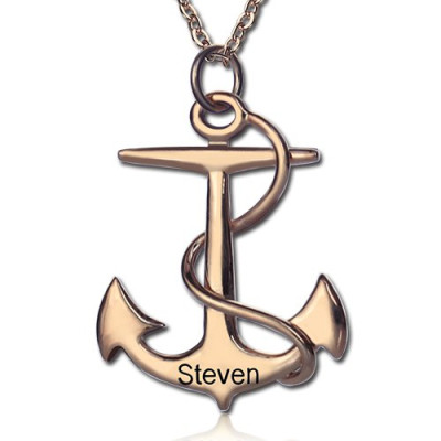 Anchor Personalised Necklace Charms Engraved Your Name 18ct Rose Gold Plated Silver - AMAZINGNECKLACE.COM