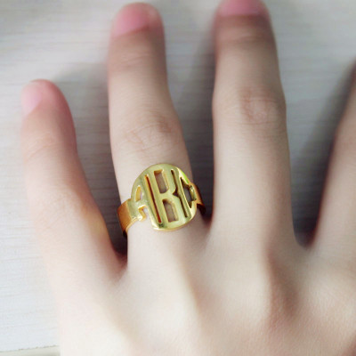 18ct Gold Plated Block Monogram Personalised Ring - AMAZINGNECKLACE.COM