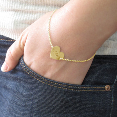 18ct Gold Plated Engraved Couples Heart Personalised Bracelet/Anklet - AMAZINGNECKLACE.COM