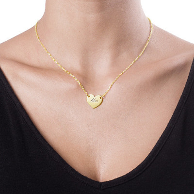 18ct Gold Plated Heart Personalised Necklace with Engraving - AMAZINGNECKLACE.COM