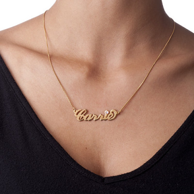 18ct Gold-Plated Carrie Swarovski Name Personalised Necklace - AMAZINGNECKLACE.COM