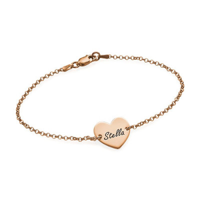 18ct Rose Gold Plated Engraved Heart Couples Personalised Bracelet/Anklet - AMAZINGNECKLACE.COM