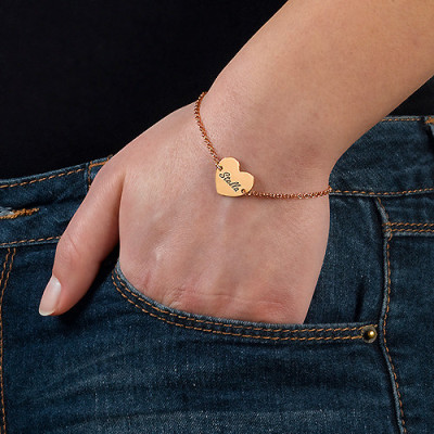 18ct Rose Gold Plated Engraved Heart Couples Personalised Bracelet/Anklet - AMAZINGNECKLACE.COM