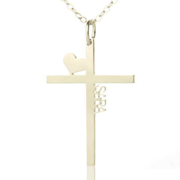 Personalised Silver Cross Name Necklace with Heart - AMAZINGNECKLACE.COM
