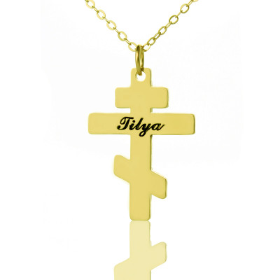 Gold Plated 925 Silver Othodox Cross Engraved Name Personalised Necklace - AMAZINGNECKLACE.COM