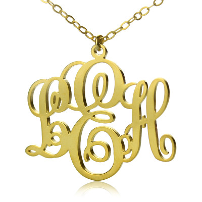 Personalised Vine Font Initial Monogram Necklace 18ct Gold Plated - AMAZINGNECKLACE.COM