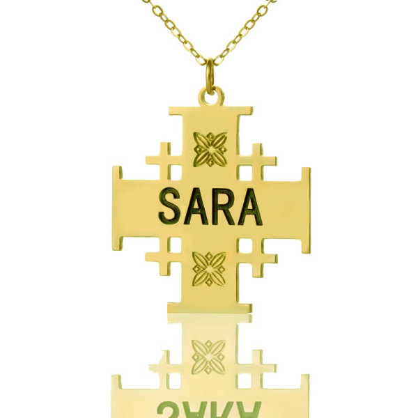 Gold Plated 925 Silver Jerusalem Cross Name Personalised Necklace - AMAZINGNECKLACE.COM