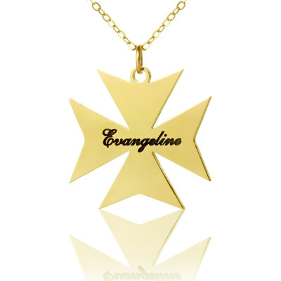Gold Plated 925 Silver Maltese Cross Name Personalised Necklace - AMAZINGNECKLACE.COM
