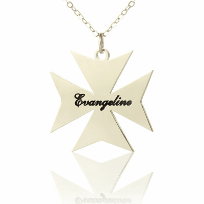 Silver Maltese Cross Name Personalised Necklace - AMAZINGNECKLACE.COM