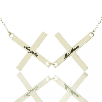 Silver Greece Double Cross Name Personalised Necklace - AMAZINGNECKLACE.COM