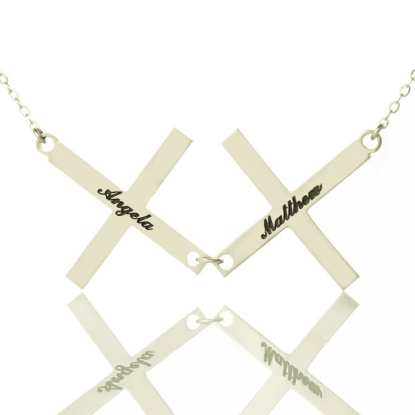 Silver Greece Double Cross Name Personalised Necklace - AMAZINGNECKLACE.COM