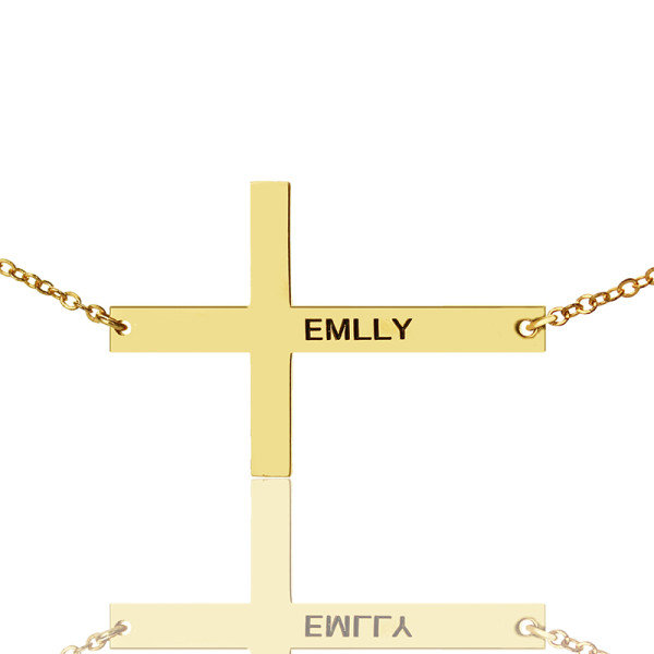 Gold Plated Silver Latin Cross Personalised Necklace Engraved Name 1.6" - AMAZINGNECKLACE.COM