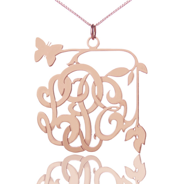 Butterfly and Vines Monogrammed Personalised Necklace 18ct Rose Gold Plated - AMAZINGNECKLACE.COM