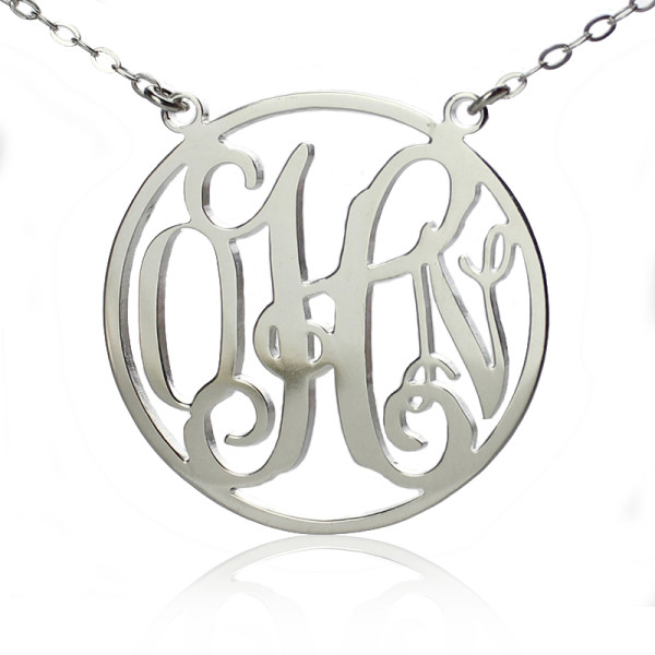 Circle 18ct Solid White Gold Initial Monogram Name Personalised Necklace - AMAZINGNECKLACE.COM