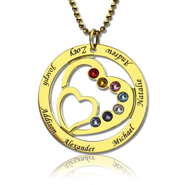 Heart in Heart Birthstone Name Personalised Necklace 18ct Gold Plated  - AMAZINGNECKLACE.COM