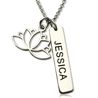 Yoga Personalised Necklace Lotus Flower Name Tag Sterling Silver - AMAZINGNECKLACE.COM