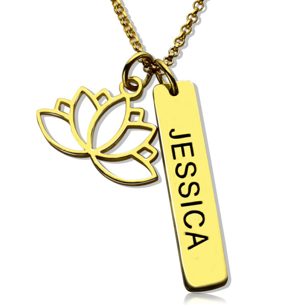 Yoga Lotus Flower Bar Personalised Necklace 18ct Gold plated - AMAZINGNECKLACE.COM