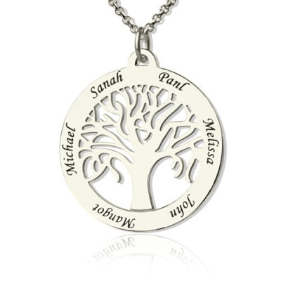 Tree Of Life Personalised Necklace Engraved Names in Silver - AMAZINGNECKLACE.COM